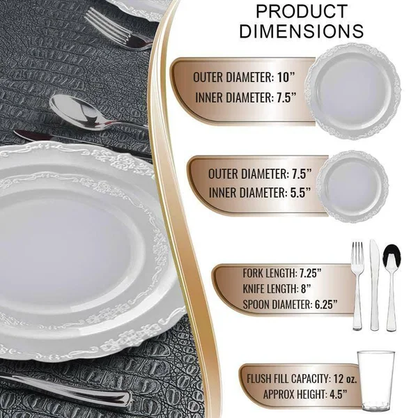 20 Settings - Clear Vintage Round Disposable Plastic Wedding Value Set