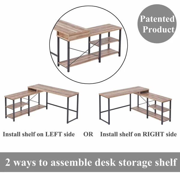 Bon Augure L Shaped Desk with Shelves - Reversible Corner Computer Desk, Rustic W
