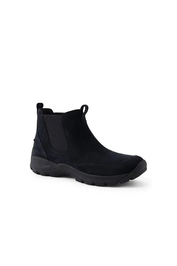 Men's All Weather Black Leather S-LIP on Chelsea Boots - Lands& End - Black - 11