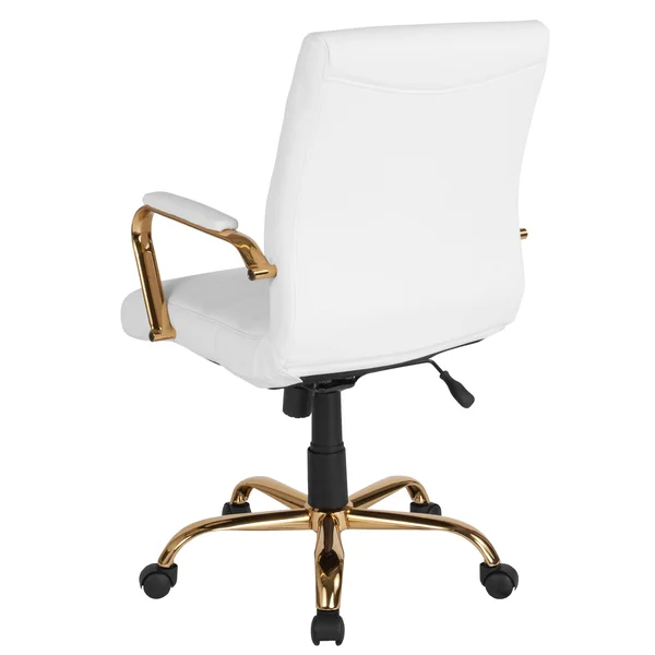 Flash Furniture Mid-Back Leather Executive Swivel Chair with Gold Frame and Arms, White