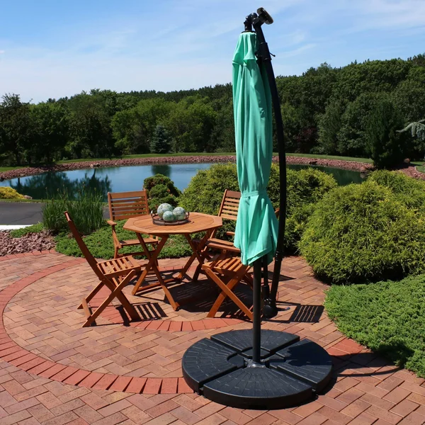 Sunnydaze Offset Patio Umbrella with Solar LED Lights - 9-Foot - Seafoam