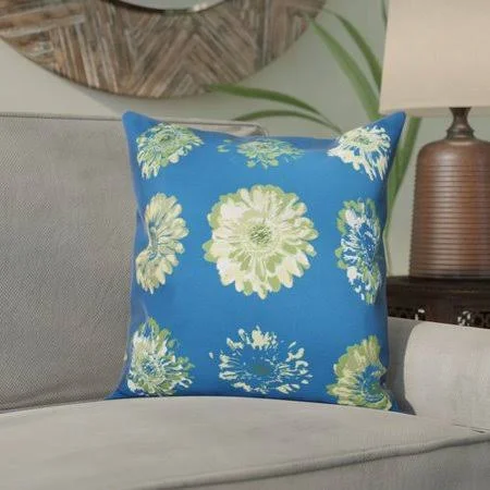 Bungalow Rose Willa Floral 2 Outdoor Throw Pillow Size: 20x22 H x 20x22 W, Color: Teal/Green
