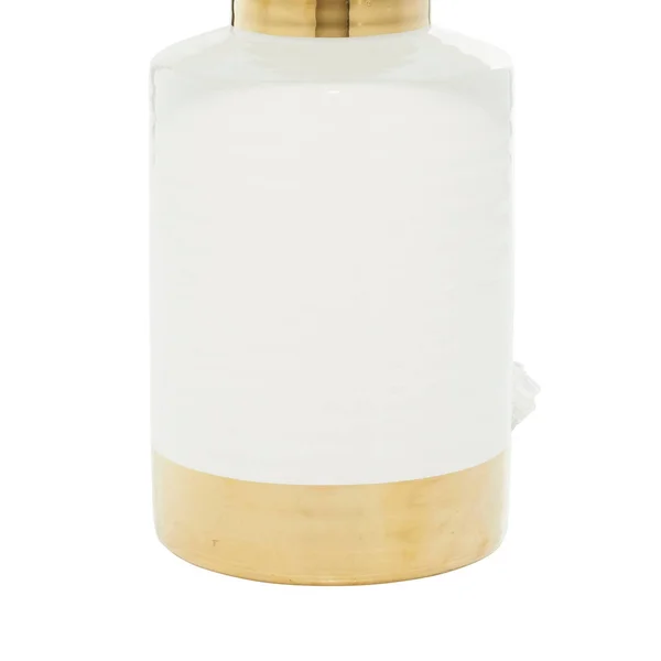 CosmoLiving by Cosmopolitan Large Contemporary Style Round White Gold Ceramic Table Lamp with White Drum Shade