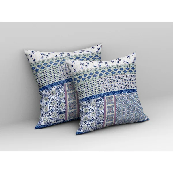 Amrita Sen Flower Castle Patchwork Suede Zippered Pillow W Insert in White and Pink - 18x22x18x22