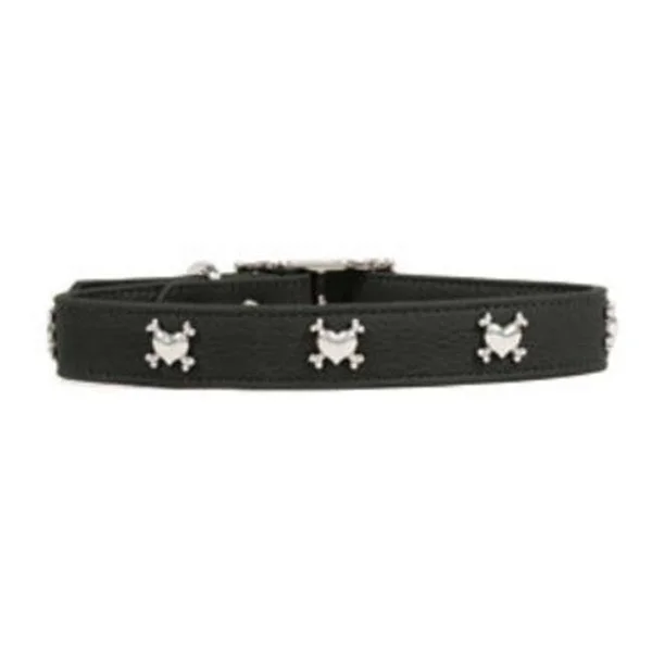 Rockin Doggie Heart/Bones Rivet Leather Dog Collar, 3/4 by 16-Inch, Black