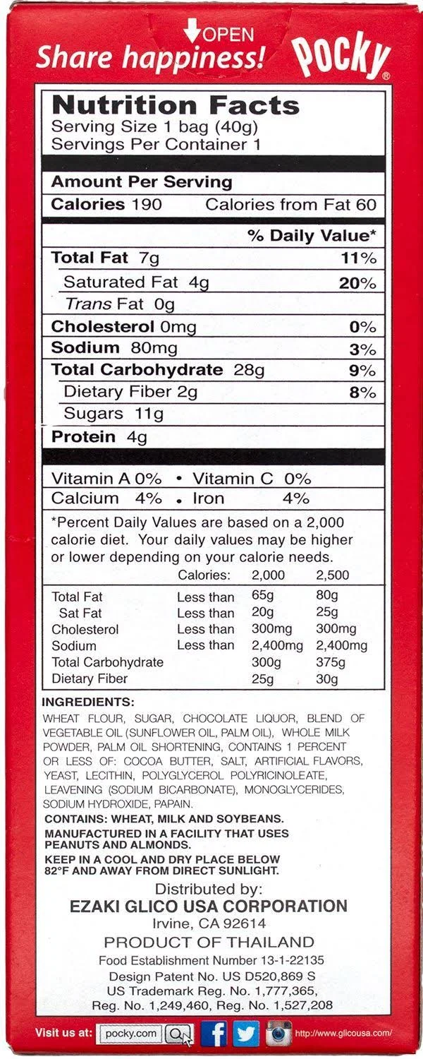 Pocky Cream Covered Biscuit Sticks Chocolate, 1.41 Oz-20 Count