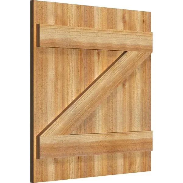 26 7/8x22W x 27x22H TimberCraft Five 5 3/8x22 Boards Joined Board-n-Batten Shutters w/Z-Bar - Rough Sawn Western Red Cedar (Per P