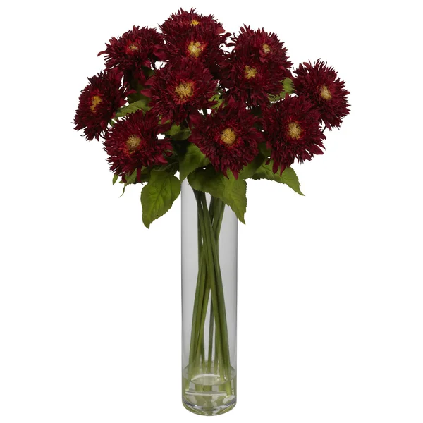 Nearly Natural Sunflower with Cylinder Silk Flower Arrangement White