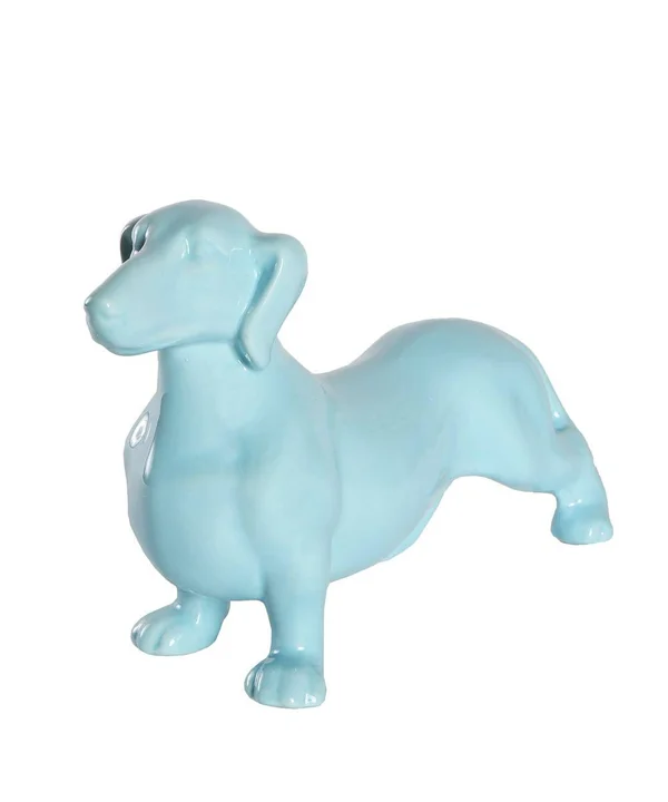 Nayothecorgi Standing Dachshund Ceramic Statue - Glossy Blue