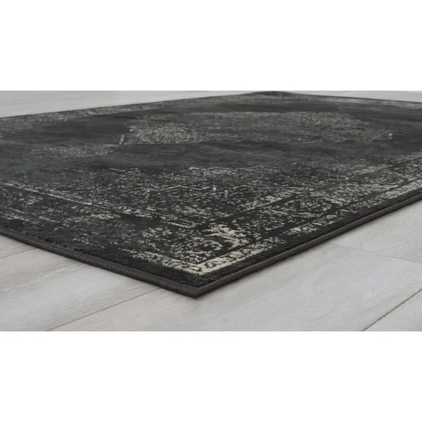 Allstar Rugs Distressed Charcoal Grey and Beige Rectangular Accent Area Rug with Ivory Persian Design - 4& 11x22 x 7& 0x22