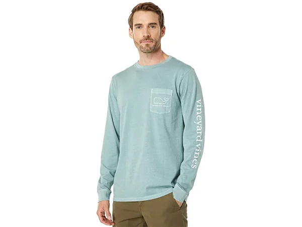 Vineyard Vines Men's Long-Sleeve Garment Dyed Vintage Whale Pocket T Shirt