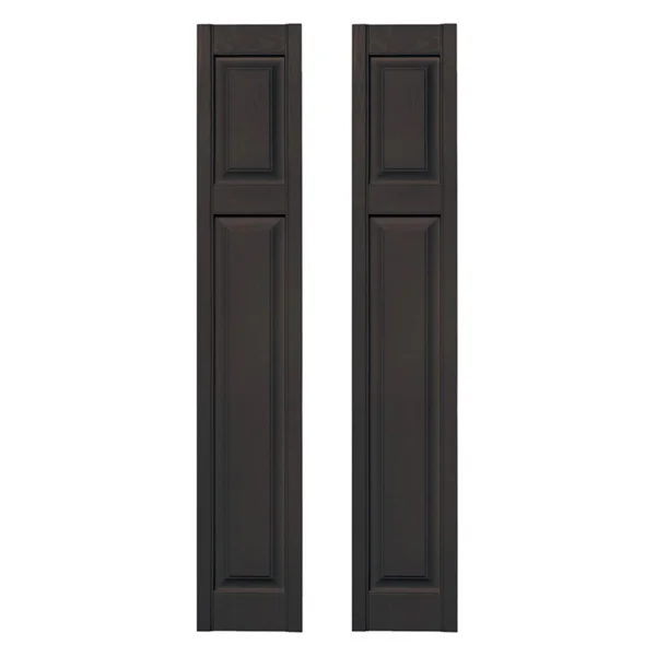 Builders Edge 12 in. x 67 in. Cottage Style Raised Panel Vinyl Exterior Shutters Pair in #010 Musket Brown