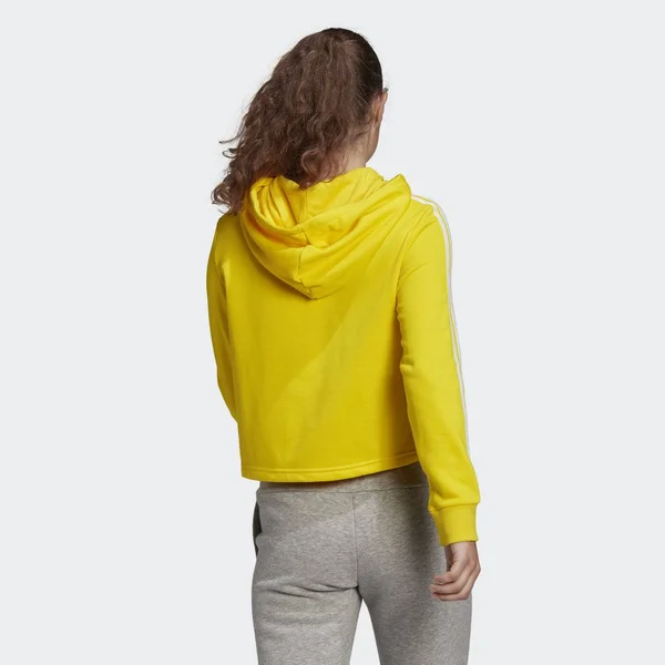Adidas Women's Essentials 3-Stripes Cropped Hoodie - Small, Yellow