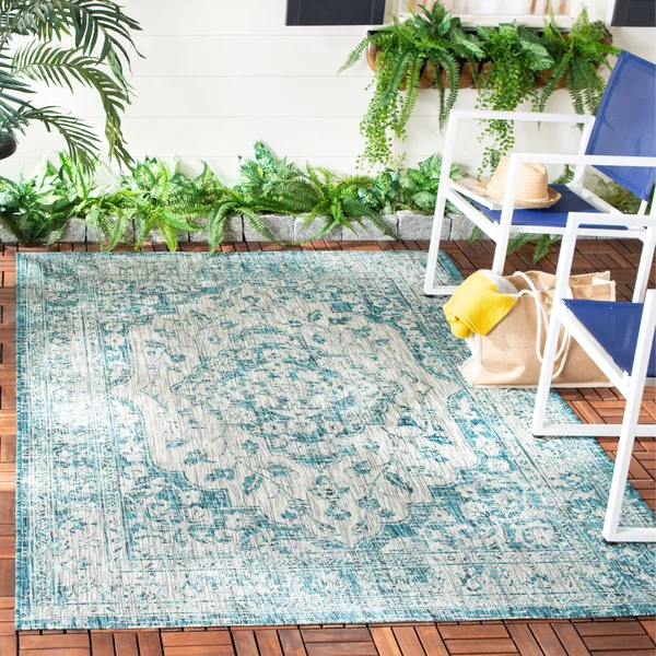 Safavieh Courtyard Jacque Indoor/ Outdoor Rug - 4& x 5&7x22 - Grey/Blue