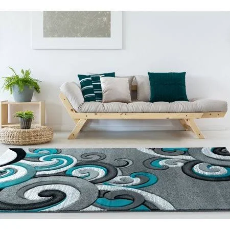 United Weavers Drachma Dahlia Contemporary Turquoise Woven Olefin Area Rug or Runner, Size: 2&7 inch x 4&2 inch