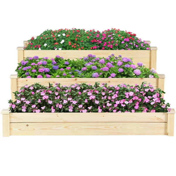 3-Tier Wooden Raised Bed Garden Planting Box Growing Flower Vegetables - Burlywood - Modern & Contemporary - No - Assembly R