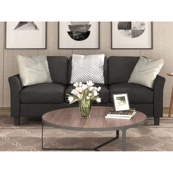80-in Modern Linen Fabric 3-Seater Sofa - Light Grey