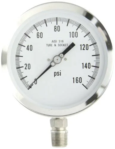 Pic Gauges 4501-SC-2LF - Process Pressure Gauge - 4 1/2x22 Dial 0-160 PSI Lower Mount Stainless Steel Safety Case 316SS Internals