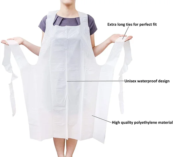 1000 Pack White PE Aprons 28 x 46 INCHES. 2 Mil Disposable Polyethylene Aprons. Unisex Liquid-Proof Workwear. White Protective U