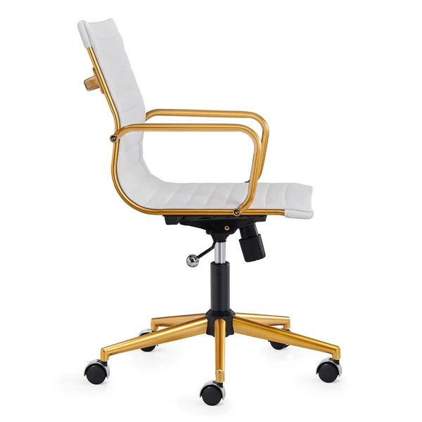 LUXMOD Adjustable Swiveling Goldtone Office Chair - White
