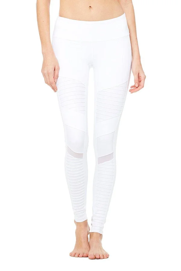 Alo Yoga Athena Moto Yoga Leggings - White/White Glossy - Xxs