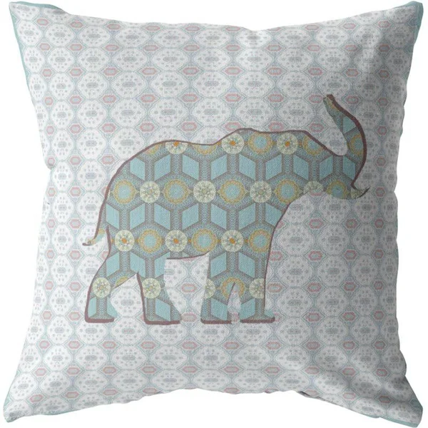 Elephant Silhouette Broadcloth Zippered Pillow Blue 20x22x20x22