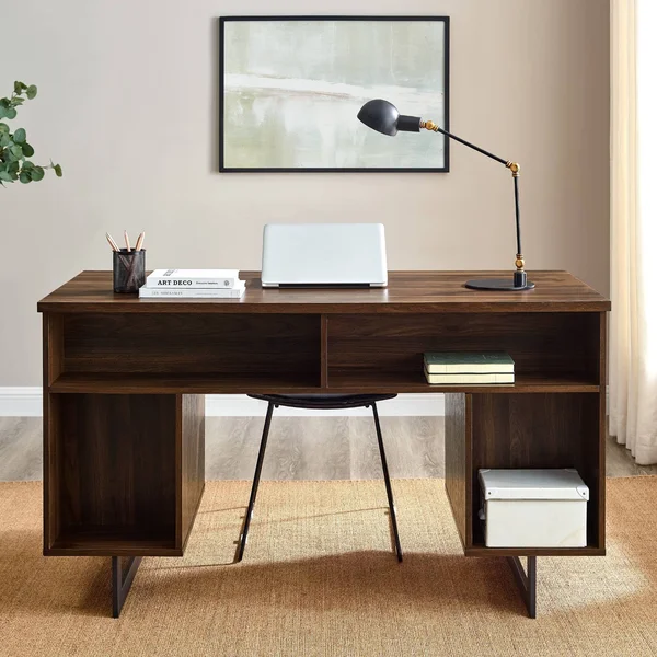 Duponte Modern Double Sided Pedestal Executive Desk Dark Walnut - Saracina Home