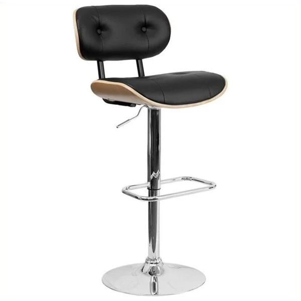 Pemberly Row Adjustable Bentwood Bar Stool in Black and Beech