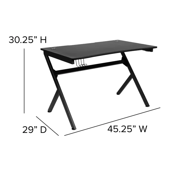 Flash Furniture Black Gaming Desk and Black Footrest Reclining Gaming Chair Set with Cup Holder - Headphone Hook & 2 Wire Man