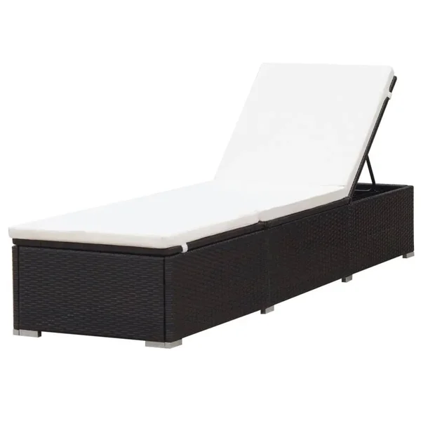 vidaXL Sun Lounger with Cushion Poly Rattan Black