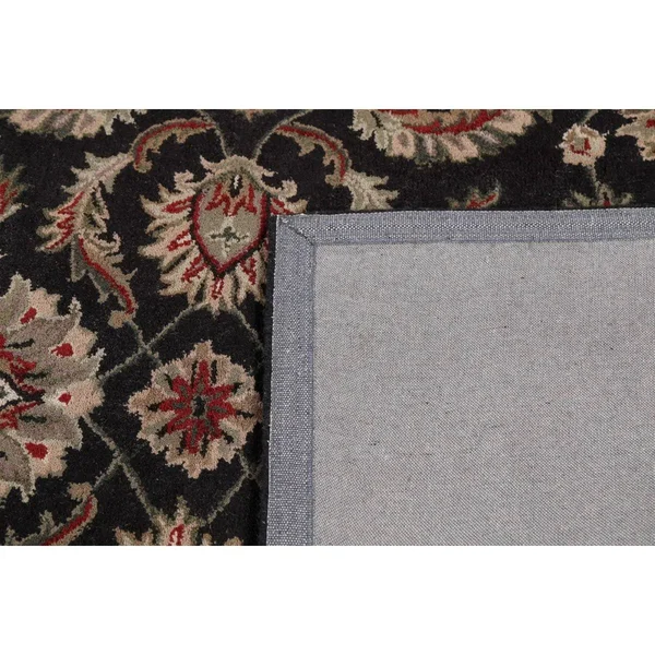 Black Traditional Floral Oriental Area Rug Hand-Tufted Wool Carpet 5x8, Size: 5' x 8'