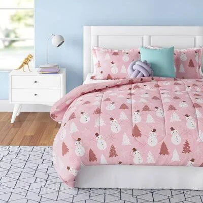Sleep Zone Kids Bed-in-a-Bag Bedding Set Easy-Care Microfiber Ultra Soft Comforter and Sheet Sets with Shams 7 Pieces Snowman - P