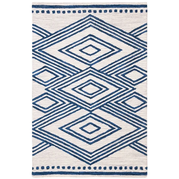 Safavieh Micro-Loop Ivory/Navy 3 ft. x 9 ft. Geometric Runner Rug