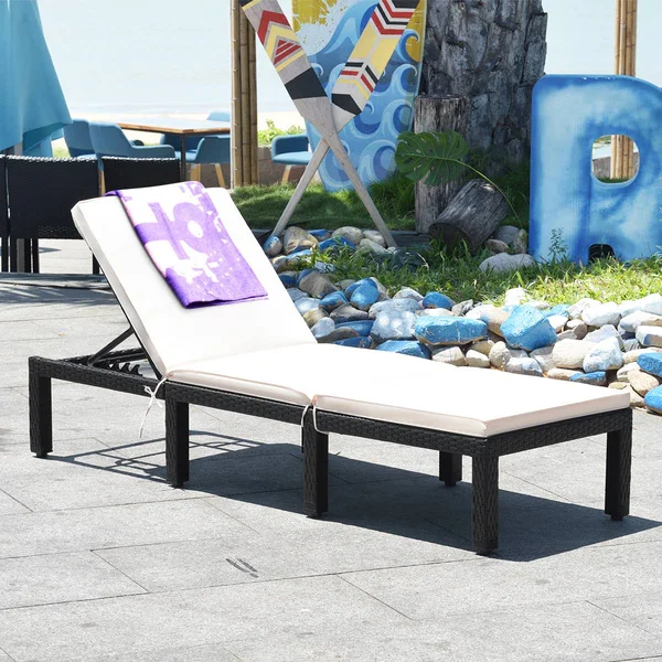 Gymax Patio Cushioned Rattan Lounge Chair Chaise Couch w/ Adjustable Height Outdoor