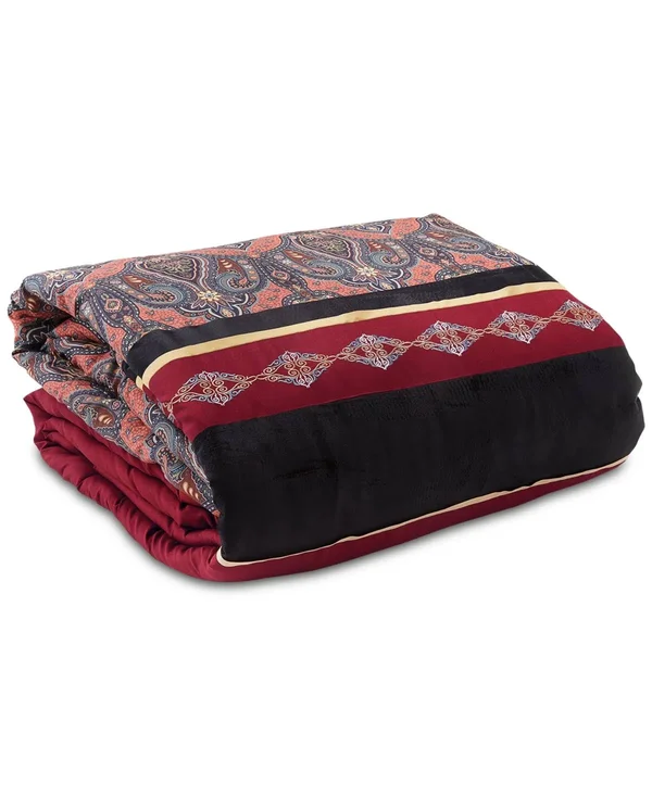 Hallmart Collectibles Farrah 7-Piece Paisley King Comforter Set with Burgundy and Black Color Palette, Red/Black