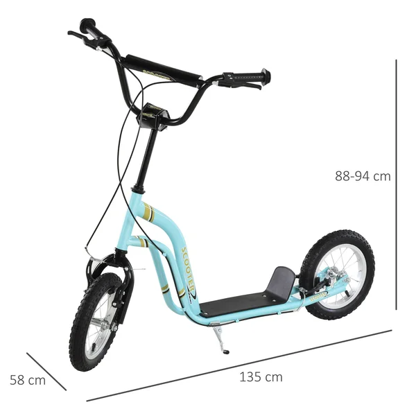 Aosom Teens Youth Scooter Ride on Toy with Adjustable Handlebar, Dual Brakes, and Inflatable Wheels for Kids 5+ - Blue