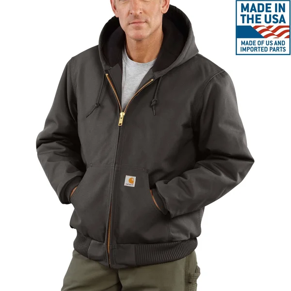 Carhartt Men's Quilted Flannel-Lined Duck Active Jacket, Gravel