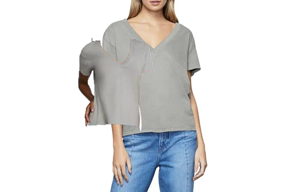 Good American Women's V-Neck Cotton Tee - Gray - Size 1/S