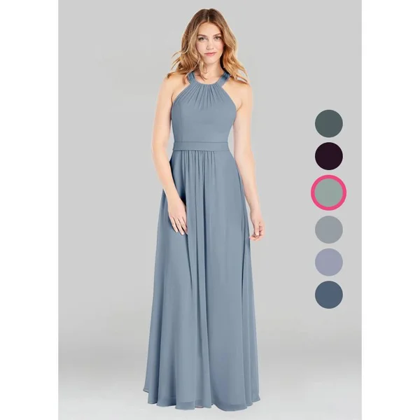 Azazie Trumpet/Mermaid Boatneck Asymmetrical Chiffon Bridesmaid Dresses - Twilight