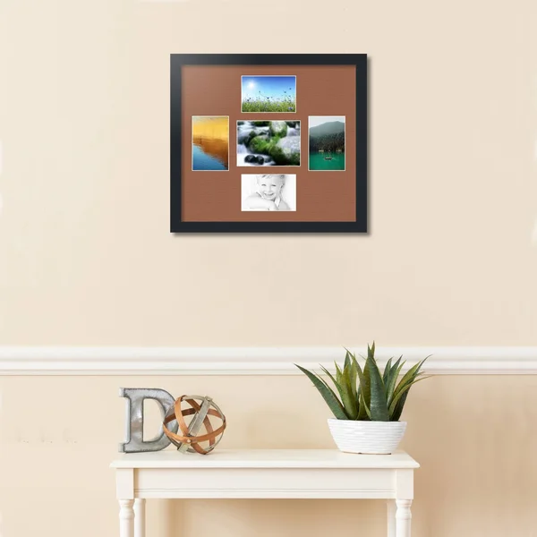 Collage Picture Frame, Satin Black Frame with 5 openings for 5x7 Photos with Brown Paloma Mat. D3926EA542, ArtToFrames