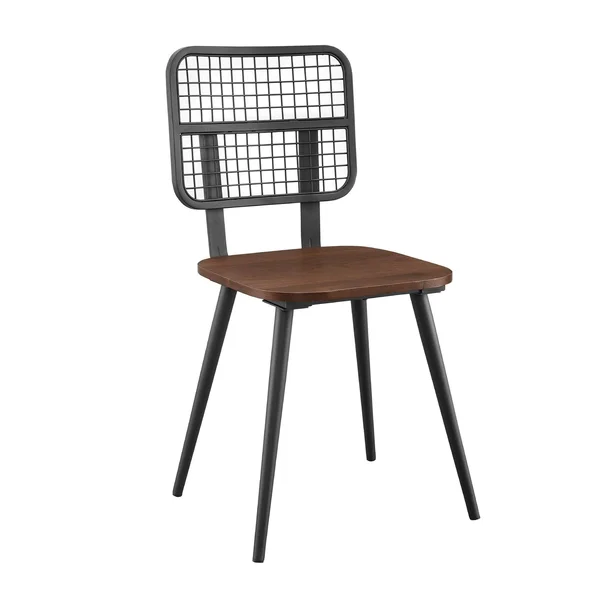Walker Edison Industrial Mesh Back Dining Chair Dark Walnut (Set of 2)