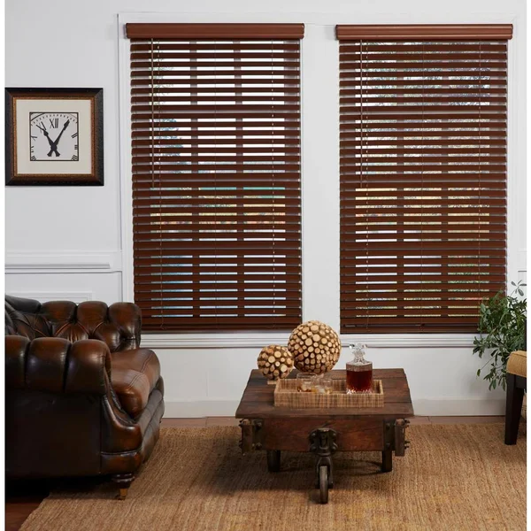 Perfect Lift Window Treatment Cut-to-Width Dark Oak 2in. Cordless Faux Wood Blind - 21.5in. W x 72in. L (Actual Size: 21.5in. W