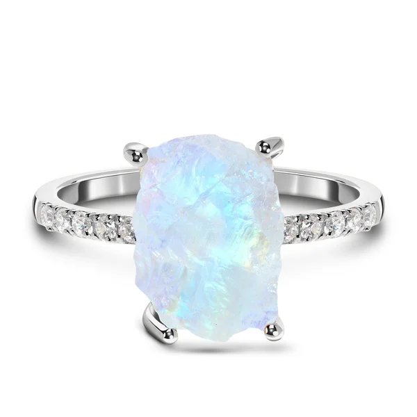 Raw Crystal Ring Ritzy Moonstone 925 Sterling Silver 10