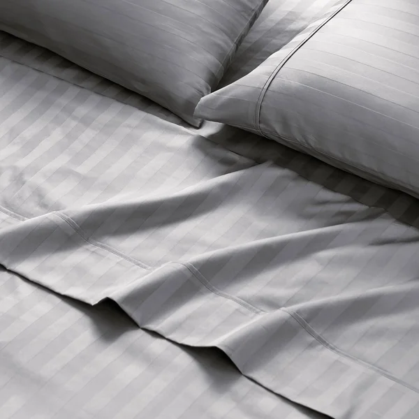 Brielle Home 100% Organic Cotton Dobby Stripe Sheet Set Queen, Blue
