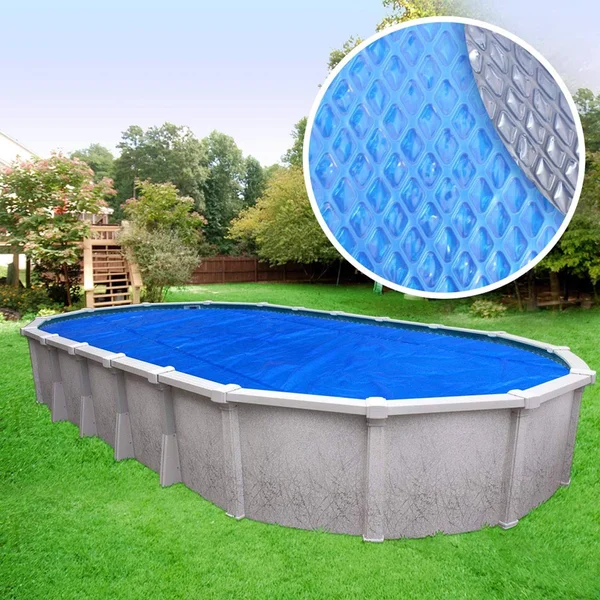 Pool Mate Deluxe 5-Year Blue/Silver Solar Blanket for Above Ground Swimming Pools - Oval - 12 Feet x 24 Feet