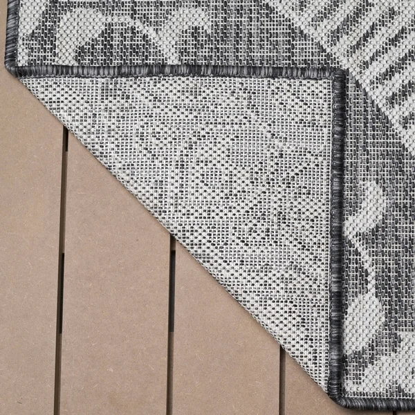 Beverly Rug Waikiki Collection Indoor/Outdoor Medallion Area Rug- Dark Grey - Light Grey - WKK20609 - 7&10x22 x10&0x22
