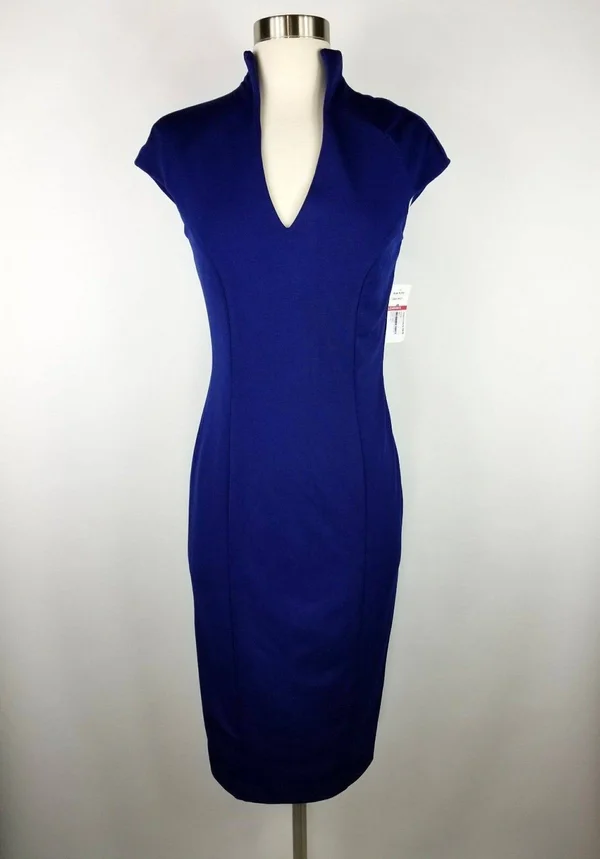Alexia Admor Katrina V-Neck Midi Dress, Navy, XS, Blue
