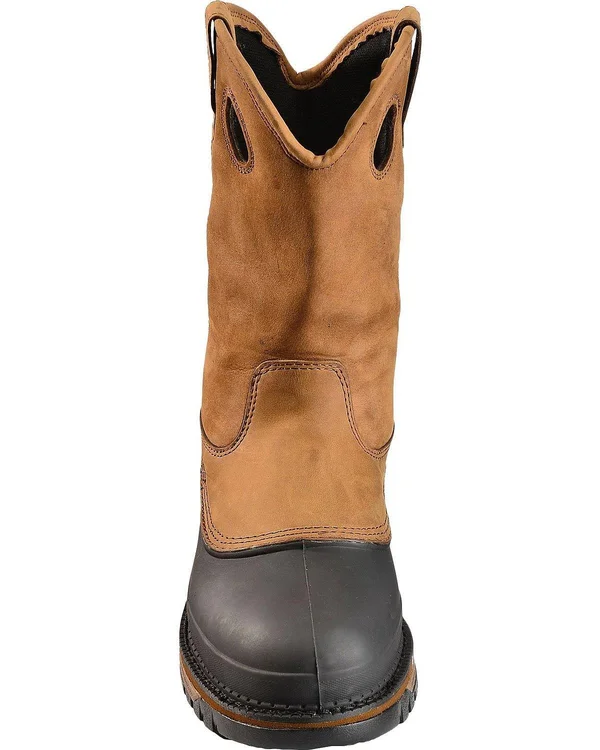 Men's Brown Georgia Boot Muddog Steel Toe Waterproof Wellington Size 10.5(Wide)