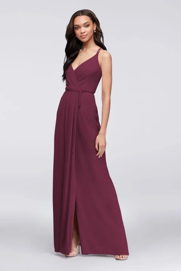 David&s Bridal Double-Strap Long Georgette Bridesmaid Wrap Bridesmaid Dress - Wine (Red) - 6