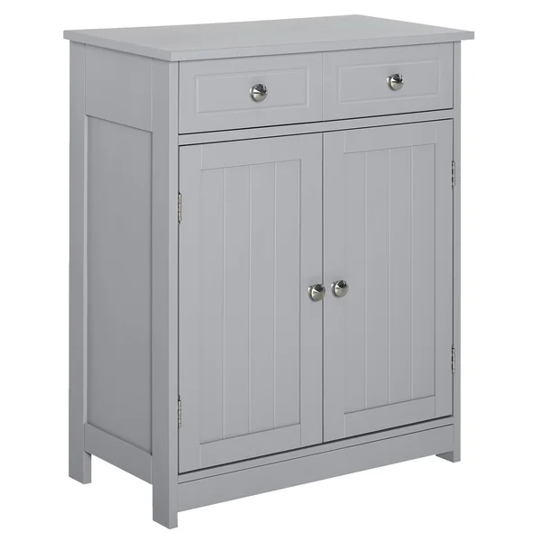 Kleankin Freestanding Bathroom Storage Cabinet Organizer Floor Tower with 2 DOOR - 2 Drawers, Adjustable Shelf, Grey
